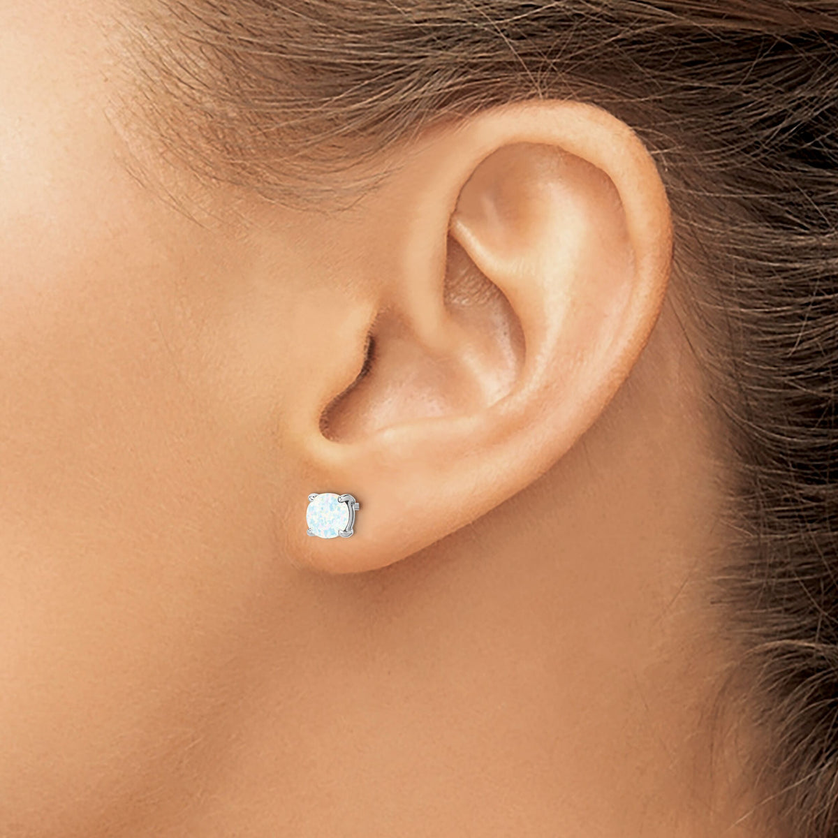 14k White Gold Round Created Opal Earrings-EM7097-OP-W