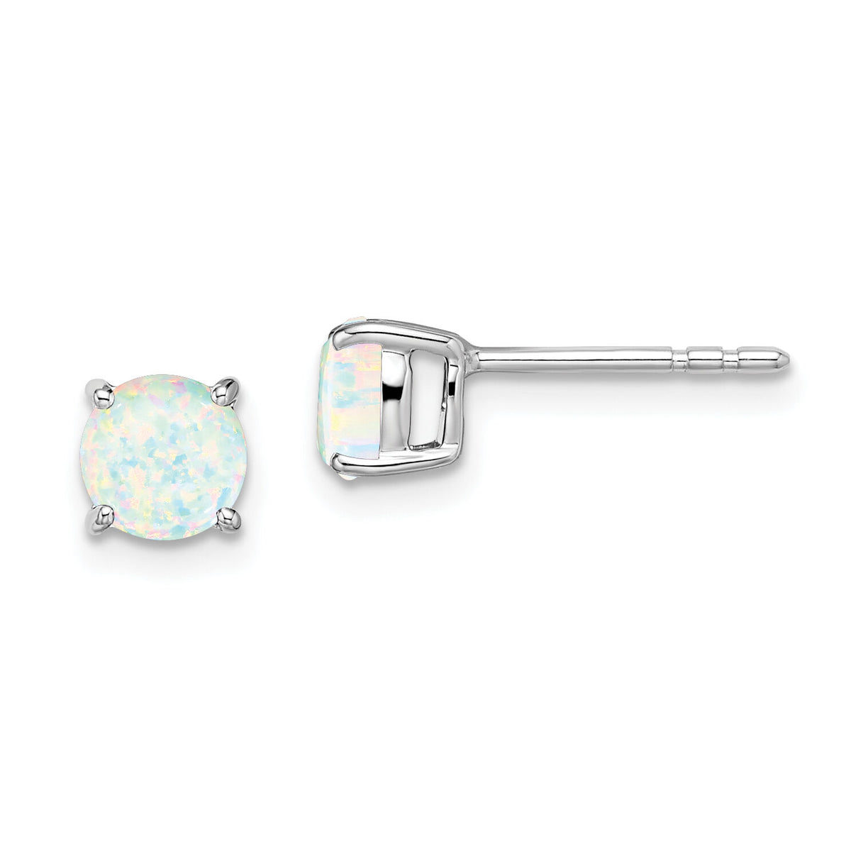 14k White Gold Round Created Opal Earrings-EM7097-OP-W