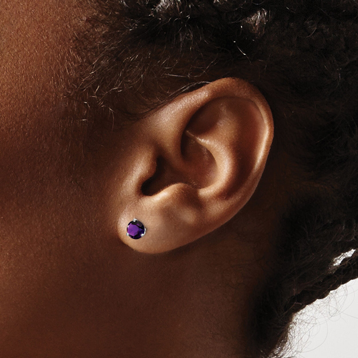 14k White Gold Round Amethyst Earrings-EM7098-AM-W