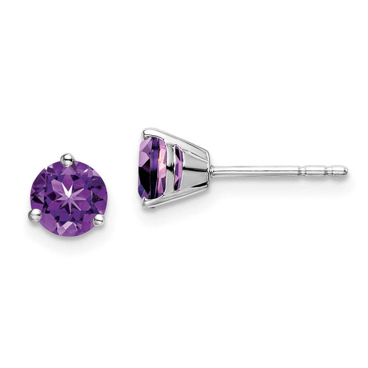 14k White Gold Round Amethyst Earrings-EM7098-AM-W