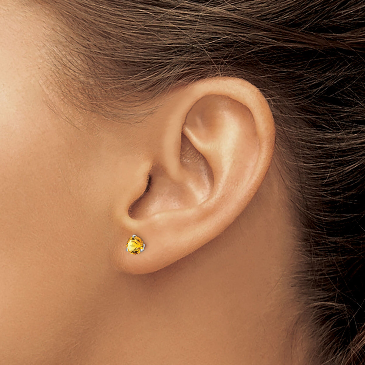 14k White Gold Round Citrine Earrings-EM7098-CI-W