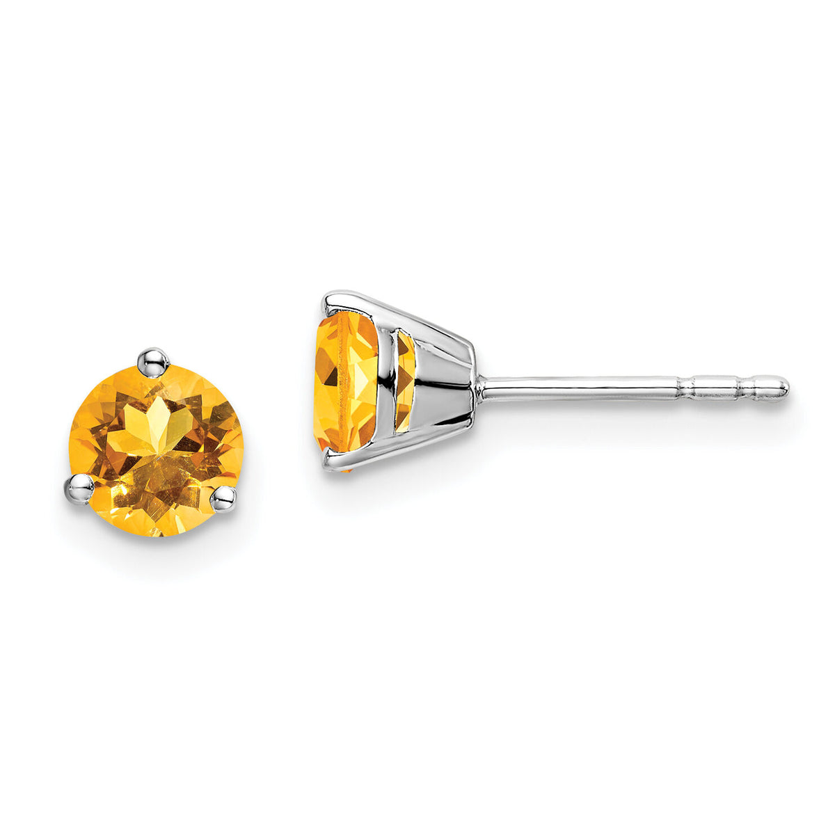 14k White Gold Round Citrine Earrings-EM7098-CI-W