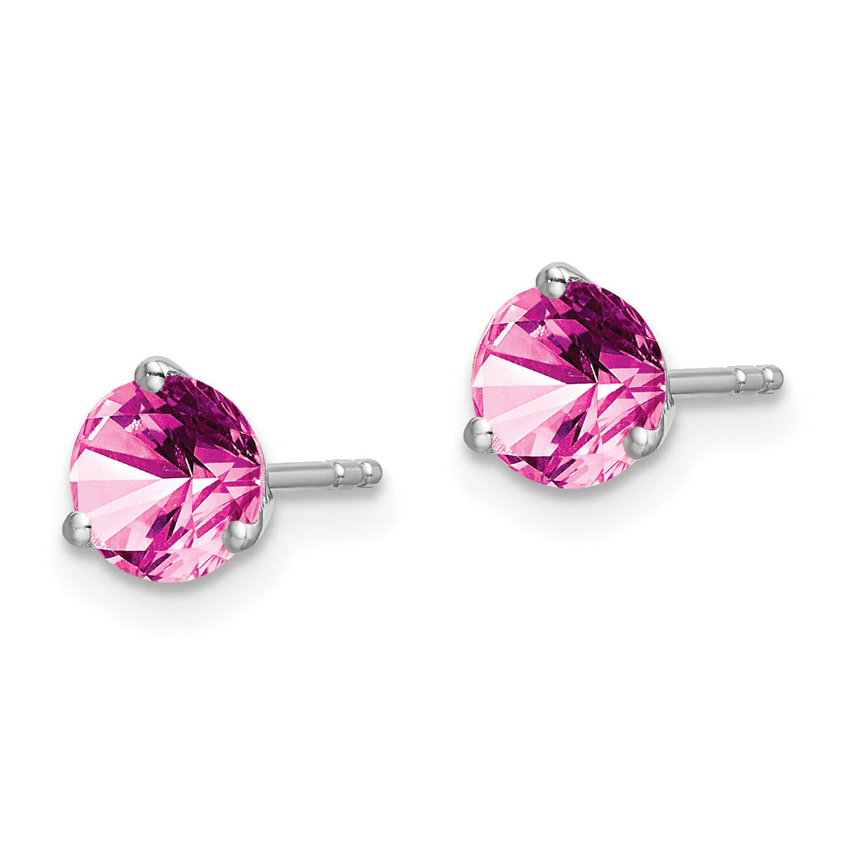 14k White Gold Round Created Pink Sapphire Earrings-EM7098-CPS-W
