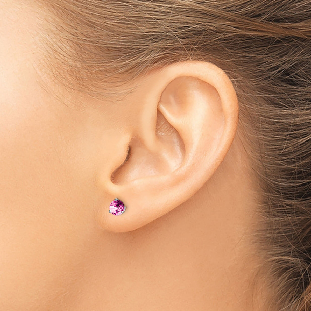 14k White Gold Round Created Pink Sapphire Earrings-EM7098-CPS-W