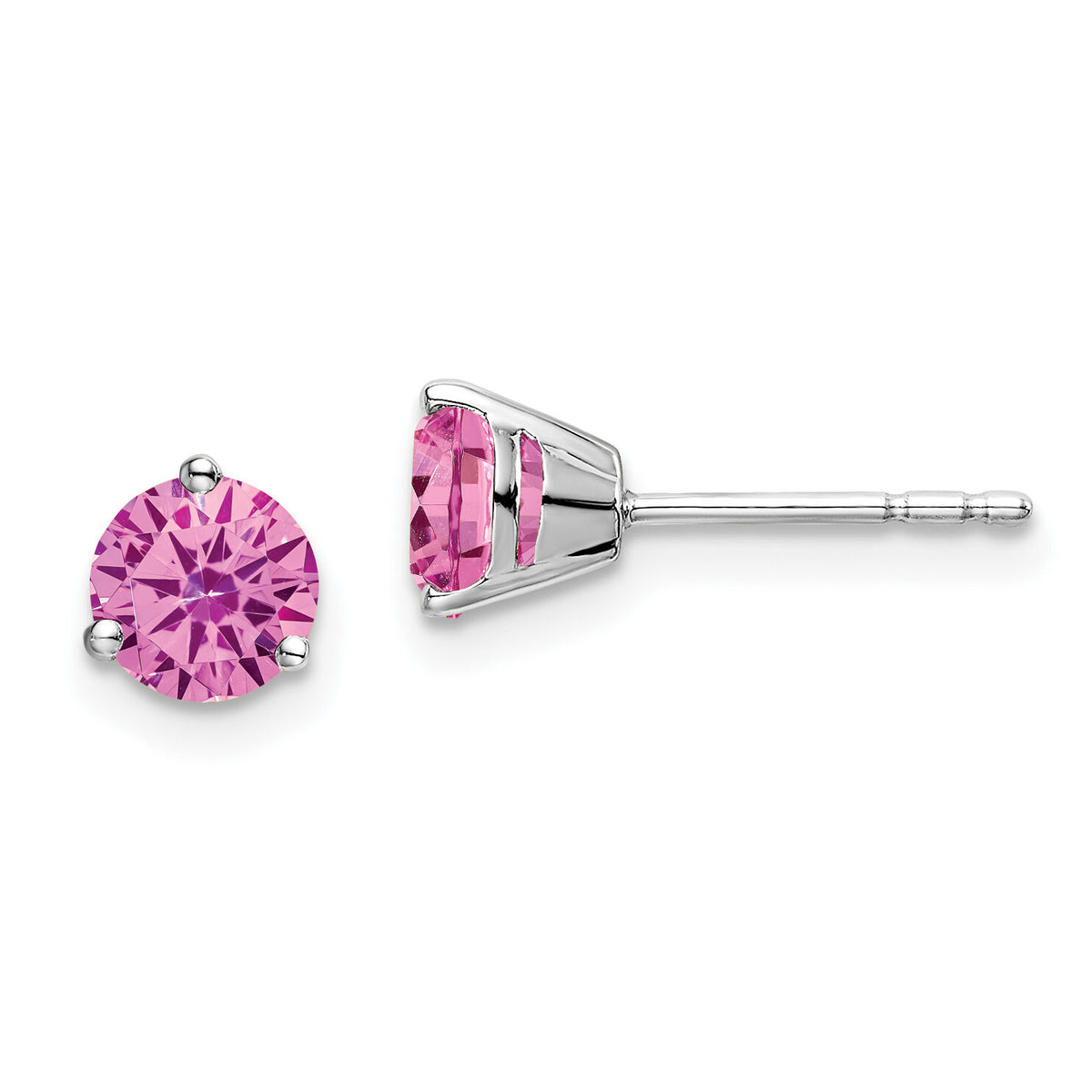 14k White Gold Round Created Pink Sapphire Earrings-EM7098-CPS-W