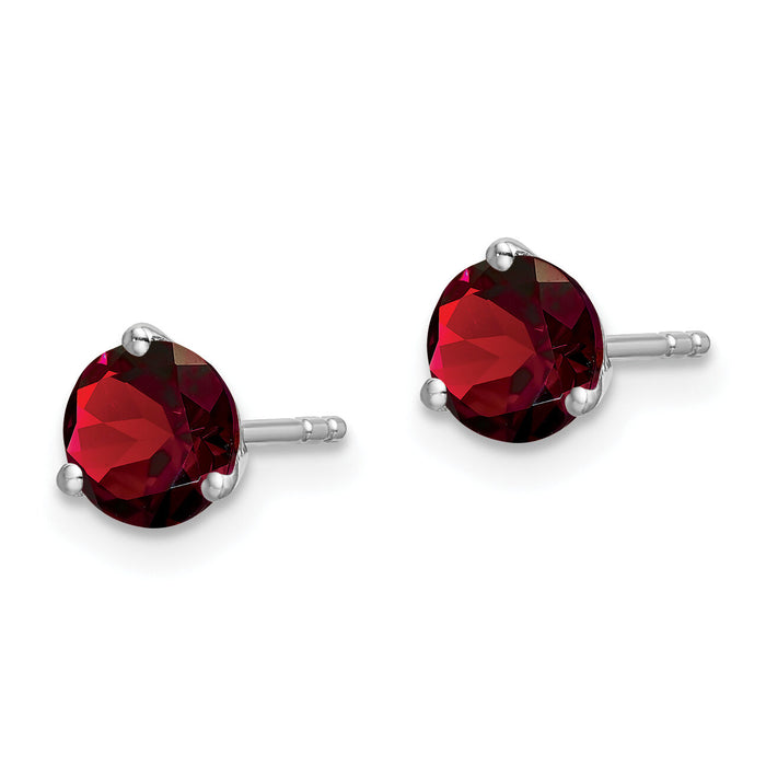14k White Gold Round Garnet Earrings-EM7098-GA-W