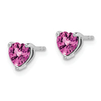 14k White Gold Heart Created Pink Sapphire Earrings-EM7099-CPS-W