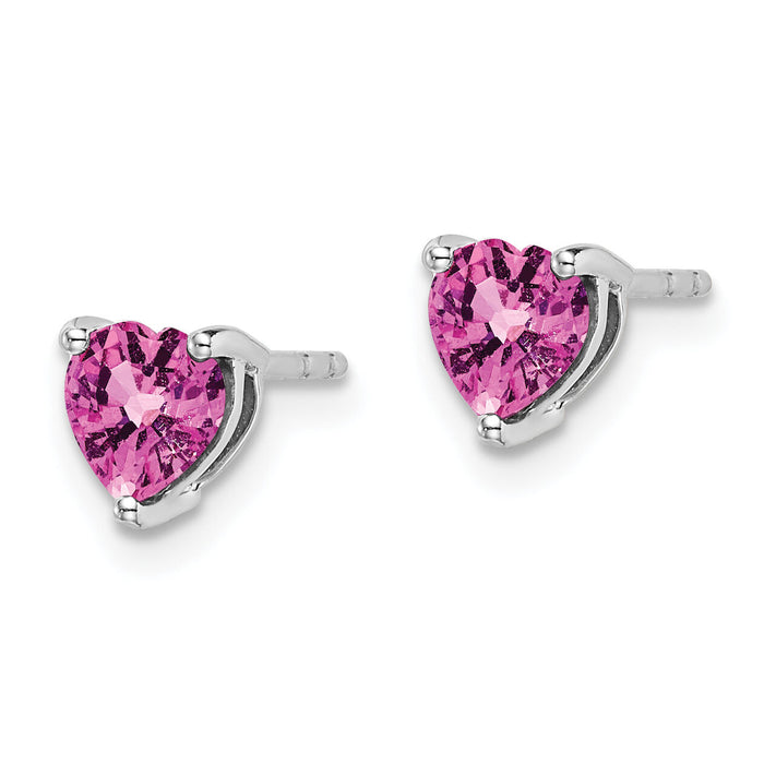 14k White Gold Heart Created Pink Sapphire Earrings-EM7099-CPS-W
