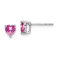 14k White Gold Heart Created Pink Sapphire Earrings-EM7099-CPS-W