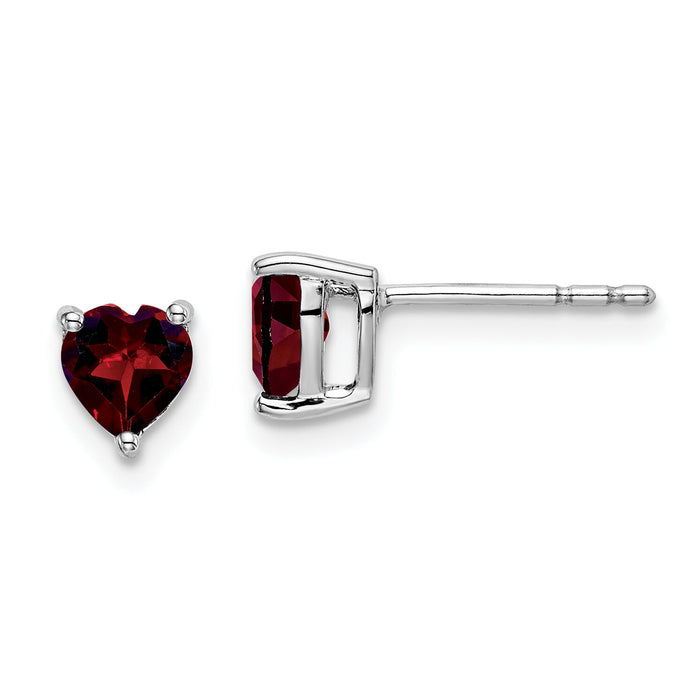 14k White Gold Heart Garnet Earrings-EM7099-GA-W