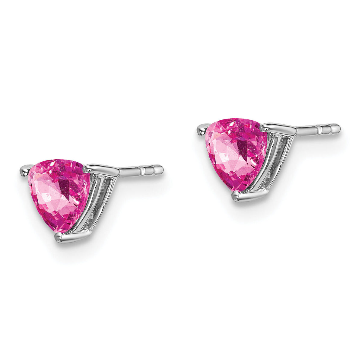 14k White Gold Trillion Created Pink Sapphire Earrings-EM7100-CPS-W