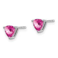 14k White Gold Trillion Created Pink Sapphire Earrings-EM7100-CPS-W