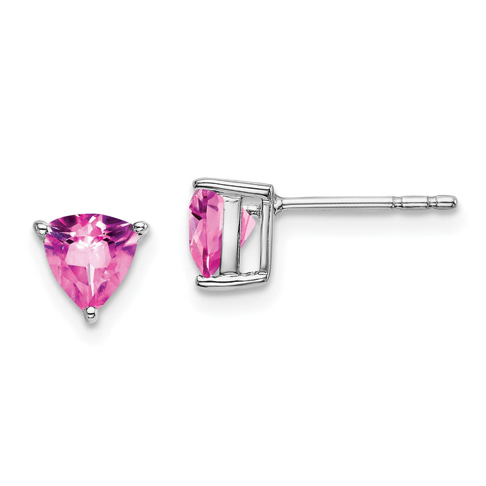 14k White Gold Trillion Created Pink Sapphire Earrings-EM7100-CPS-W