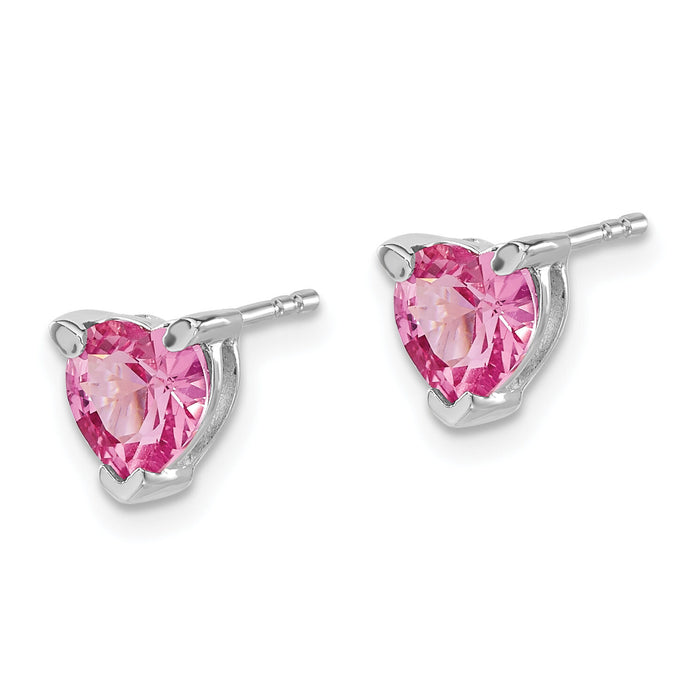 14k White Gold Heart Created Pink Sapphire Earrings-EM7101-CPS-W
