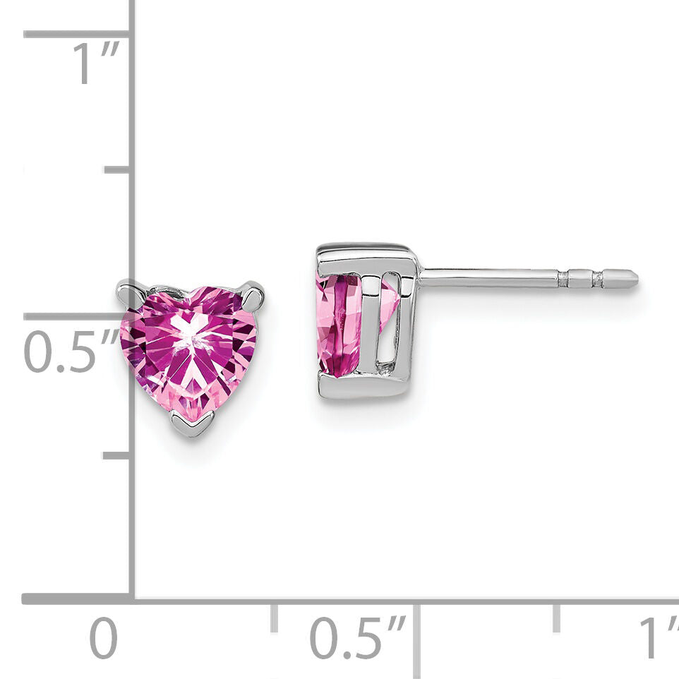 14k White Gold Heart Created Pink Sapphire Earrings-EM7101-CPS-W