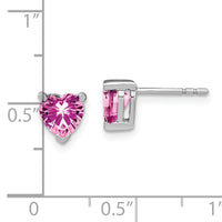14k White Gold Heart Created Pink Sapphire Earrings-EM7101-CPS-W