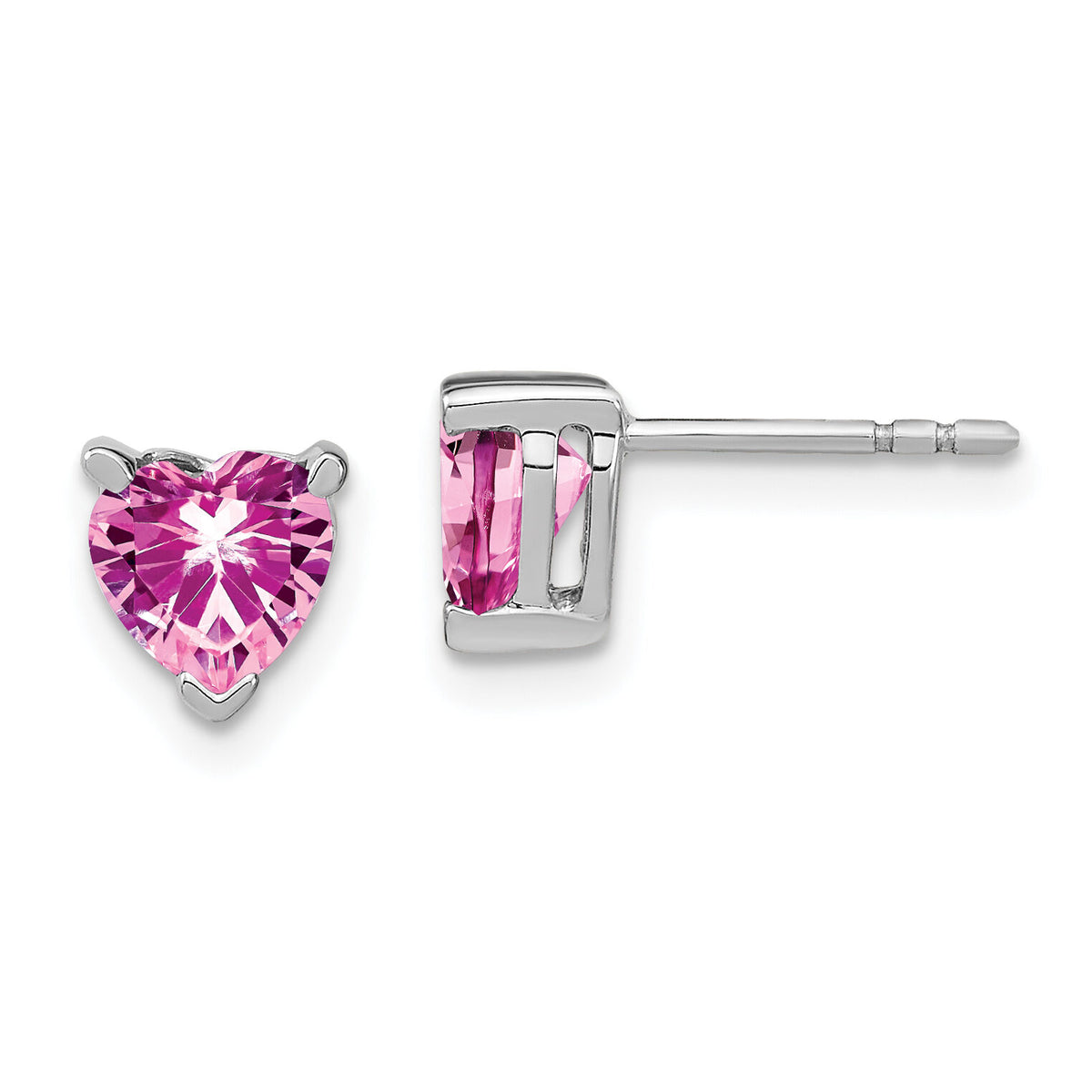 14k White Gold Heart Created Pink Sapphire Earrings-EM7101-CPS-W