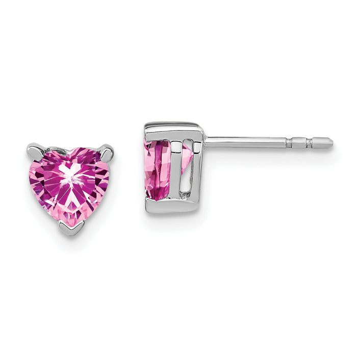 14k White Gold Heart Created Pink Sapphire Earrings-EM7101-CPS-W