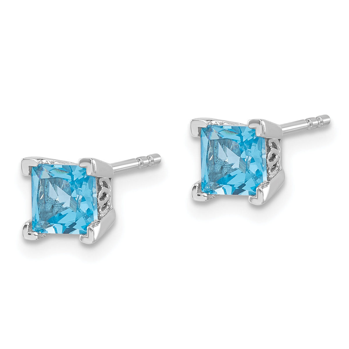 14k White Gold Square Blue Topaz Earrings-EM7102-BT-W