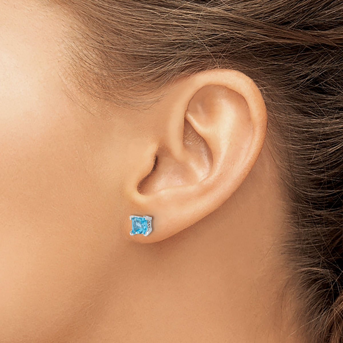 14k White Gold Square Blue Topaz Earrings-EM7102-BT-W