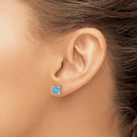 14k White Gold Square Blue Topaz Earrings-EM7102-BT-W