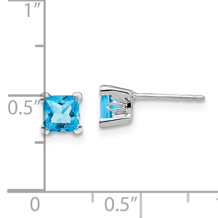 14k White Gold Square Blue Topaz Earrings-EM7102-BT-W