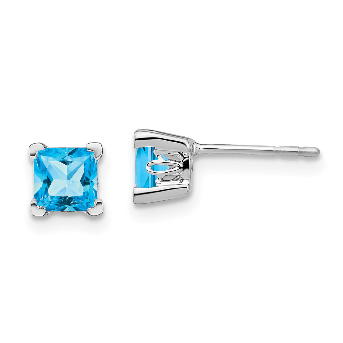 14k White Gold Square Blue Topaz Earrings-EM7102-BT-W
