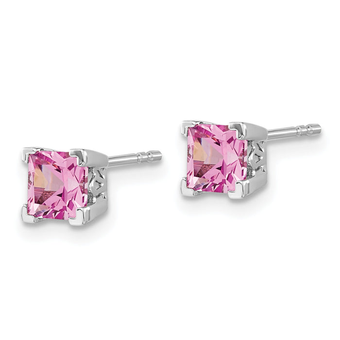 14k White Gold Square Created Pink Sapphire Earrings-EM7102-CPS-W