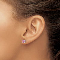 14k White Gold Square Created Pink Sapphire Earrings-EM7102-CPS-W