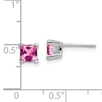 14k White Gold Square Created Pink Sapphire Earrings-EM7102-CPS-W