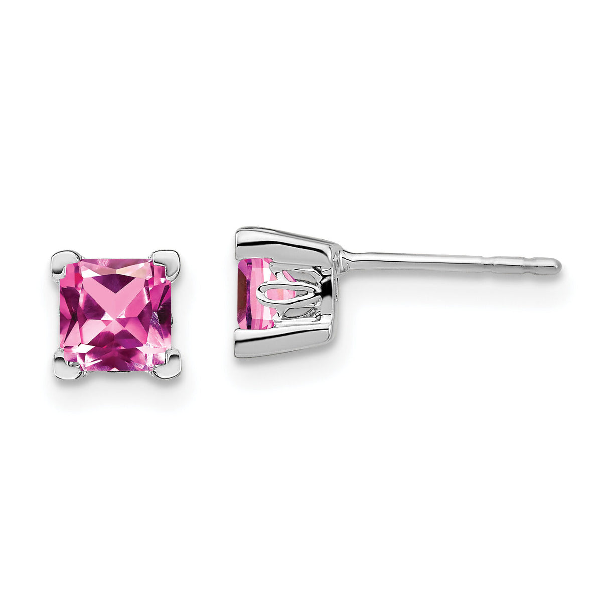 14k White Gold Square Created Pink Sapphire Earrings-EM7102-CPS-W