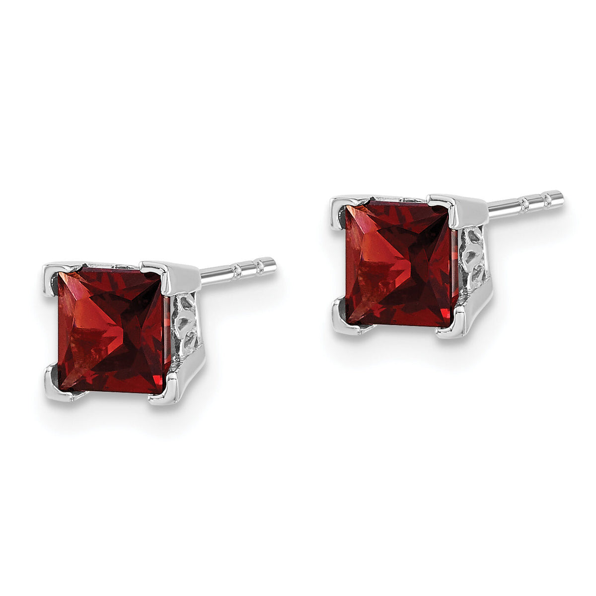 14k White Gold Square Garnet Earrings-EM7102-GA-W