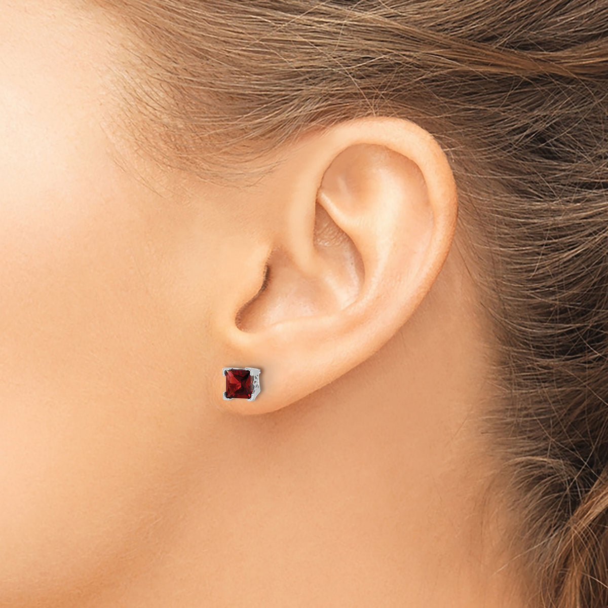 14k White Gold Square Garnet Earrings-EM7102-GA-W