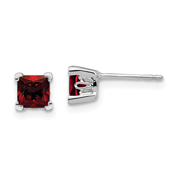 14k White Gold Square Garnet Earrings-EM7102-GA-W