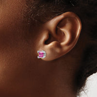 14k White Gold Square Created Pink Sapphire and Diamond Earrings-EM7103-CPS-007-WA