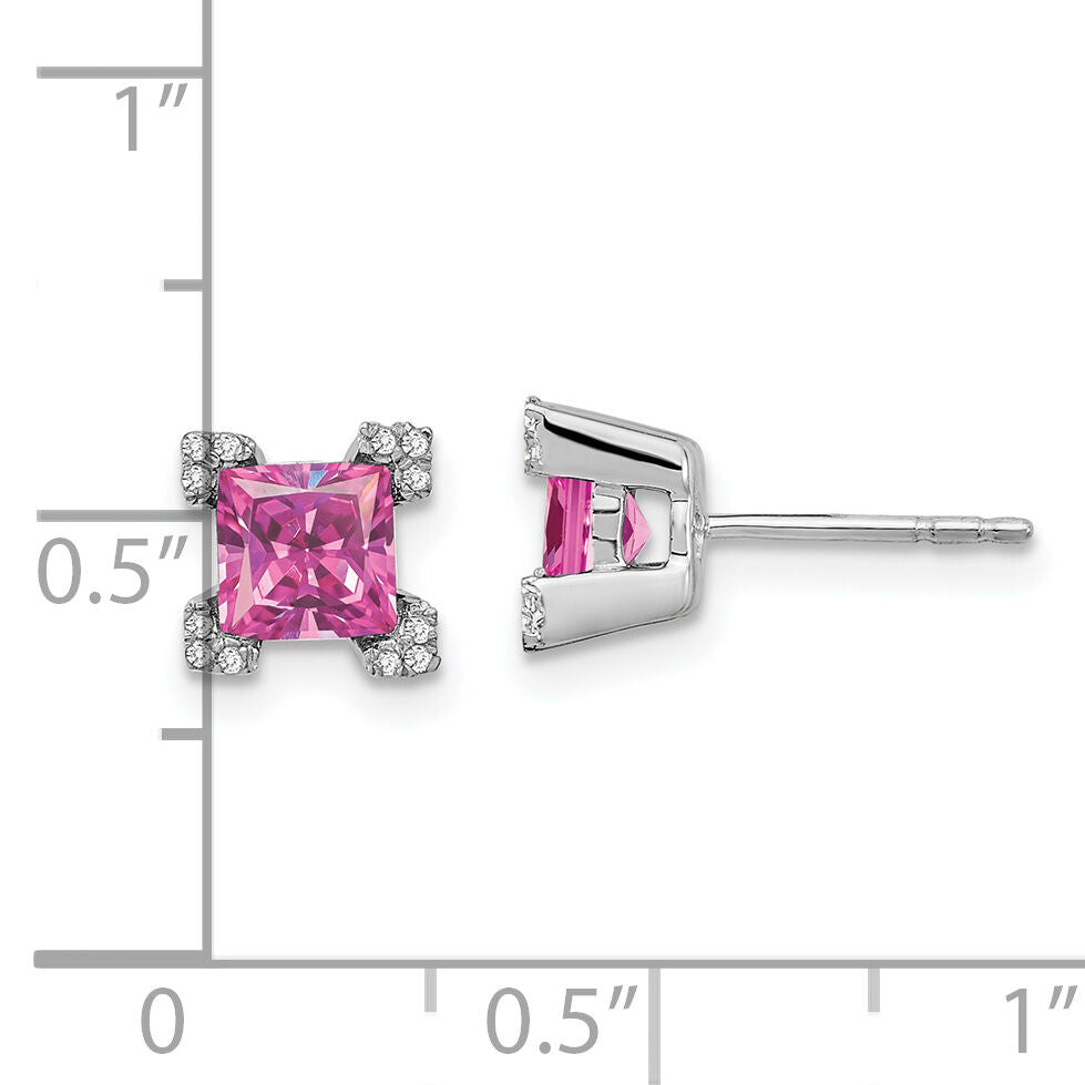 14k White Gold Square Created Pink Sapphire and Diamond Earrings-EM7103-CPS-007-WA
