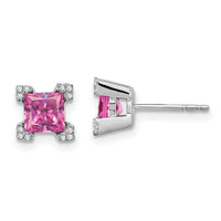 14k White Gold Square Created Pink Sapphire and Diamond Earrings-EM7103-CPS-007-WA
