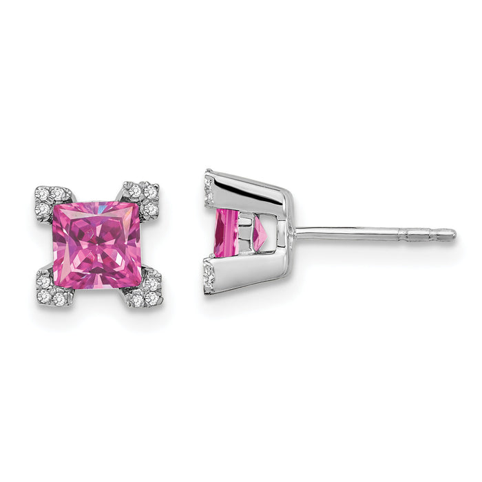 14k White Gold Square Created Pink Sapphire and Diamond Earrings-EM7103-CPS-007-WA