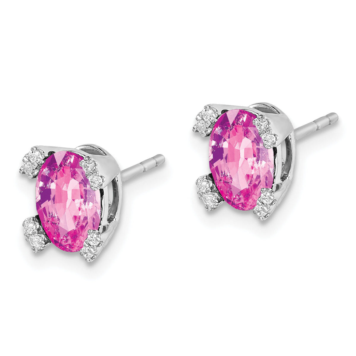 14k White Gold Oval Created Pink Sapphire and Diamond Earrings-EM7104-CPS-006-WA