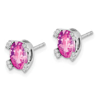 14k White Gold Oval Created Pink Sapphire and Diamond Earrings-EM7104-CPS-006-WA