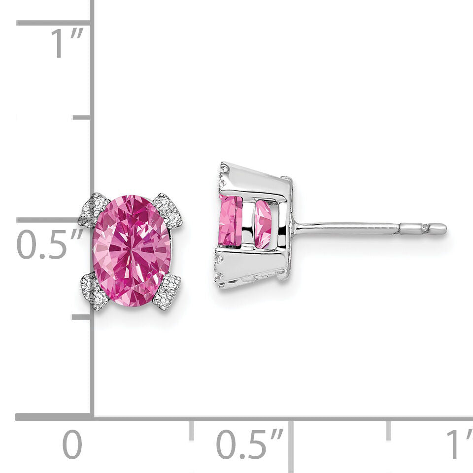 14k White Gold Oval Created Pink Sapphire and Diamond Earrings-EM7104-CPS-006-WA
