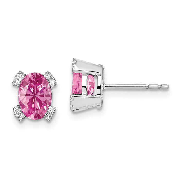 14k White Gold Oval Created Pink Sapphire and Diamond Earrings-EM7104-CPS-006-WA