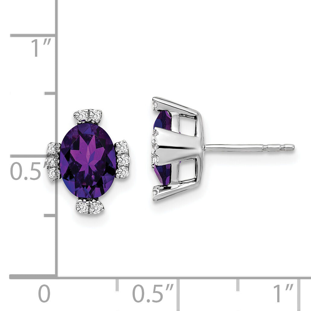 14k White Gold Oval Amethyst and Diamond Earrings-EM7105-AM-016-WA