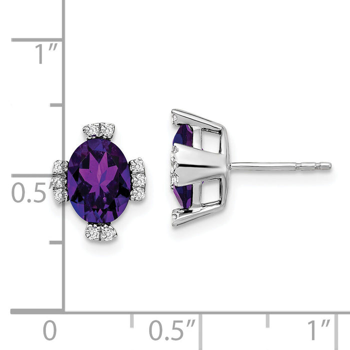 14k White Gold Oval Amethyst and Diamond Earrings-EM7105-AM-016-WA