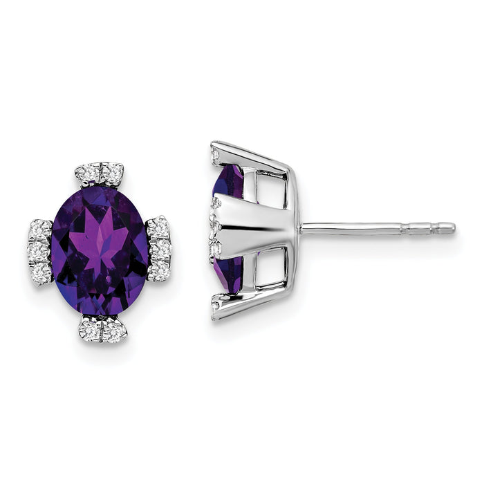 14k White Gold Oval Amethyst and Diamond Earrings-EM7105-AM-016-WA