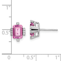 14k White Gold Emerald-shape Creat. Pink Sapphire/Diamond Earrings-EM7106-CPS-008-WA