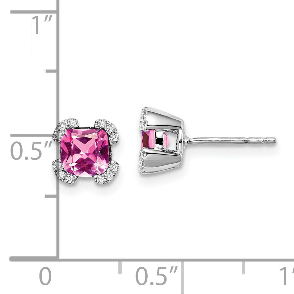 14k White Gold Cushion Created Pink Sapphire and Diamond Earrings-EM7107-CPS-010-WA