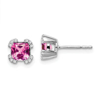 14k White Gold Cushion Created Pink Sapphire and Diamond Earrings-EM7107-CPS-010-WA