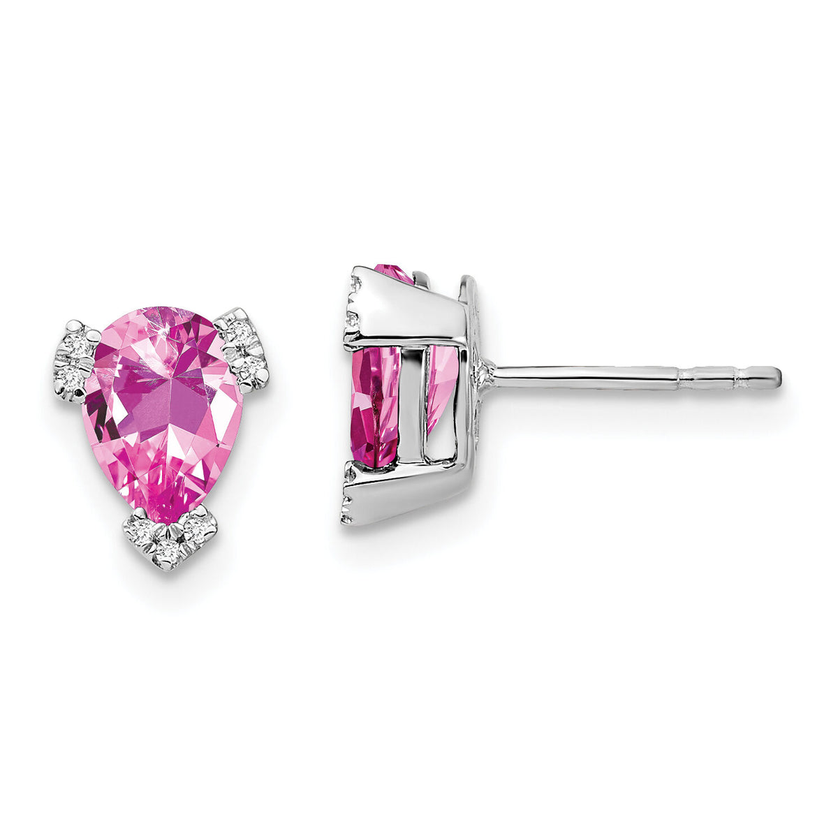 14k White Gold Pear Created Pink Sapphire and Diamond Earrings-EM7108-CPS-006-WA