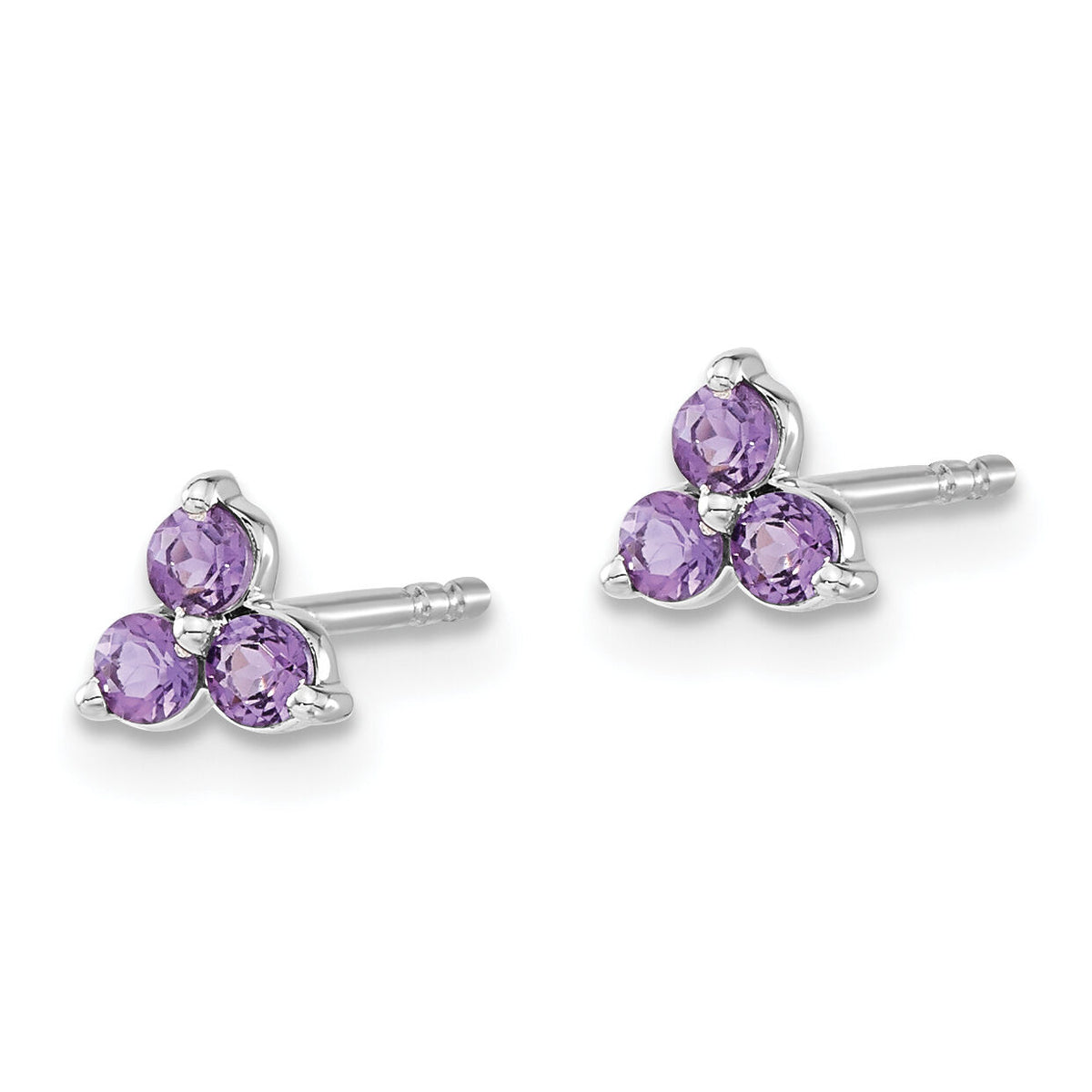 14k White Gold 3-stone Amethyst Triangle Earrings-EM7119-AM-W
